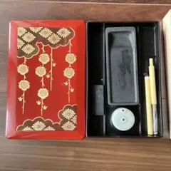 会津漆器　会津塗　硯　書道セット　ミニ