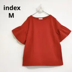 インデックス 半袖カットソー フリル袖 シンプル レッド Uネック ゆったりM