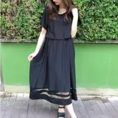 【イング】 エスパンディー裾 シアー マキシ丈 ワンピース M フィッシュテール