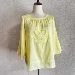 Golden Bear/イエロー 刺繍入りチュニック 七分袖 綿100%