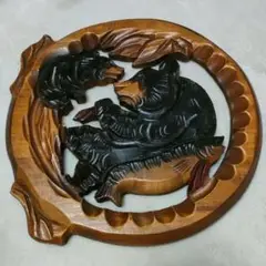 北海道木彫り 親子クマ彫刻 約35cm