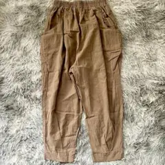 美品✨【エトワール】リネン混❗ ワークパンツ ゴムウエスト カーキ 大きいサイズ