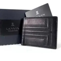 新品 ランバン 二つ折り財布 コンパクト レザー 財布　ブラック　L3 メンズ