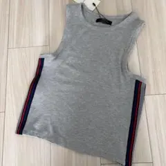 新品　Bershka グレー リブ編み タンクトップ M