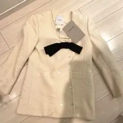 週末限定値下patou 36 ノーカラーダブルボタンジャケット 黒　36 パトゥ Patou | テックウール製 ノーカラーダブルブレストジャケット