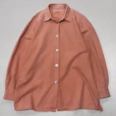 90s Vintage リネン100% L/S シャツ コーラルピンク フェード