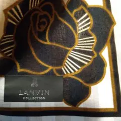 【新品】LANVIN/大判ハンカチ/ベージュ✕ブラック✕ゴールド