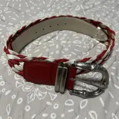 ZOY ゾーイ 編み込みレザーベルト　ホワイト×レッド