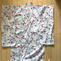 水色 桜とさくらんぼ柄 着物 150センチ