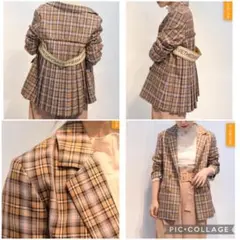 Eimee Law バックプリーツ ロゴベルト付 チェックジャケット