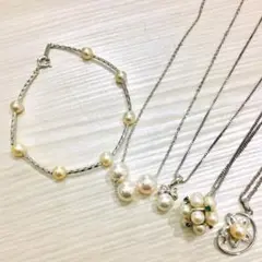 上質 大粒 シルバー SV あこや 真珠 パール ネックレス ブレス 5点セット