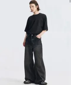 Asapmoda ワイドデニム　ブラック　古着　Mサイズ
