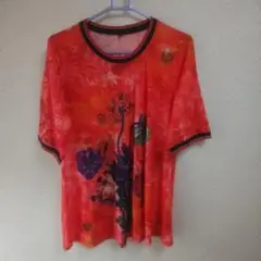 最終値下げ！　花柄　 半袖Tシャツ オレンジ