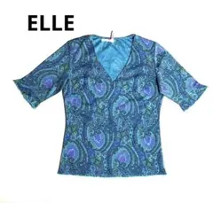 【ELLE♦︎エル】ターコイズ・ペイズリー「ラメ生地★トップス」青緑/ストレッチ