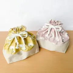 お弁当袋 ✳︎ ふんわり 北欧のお花 ✳︎ マスタードorくすみピンク