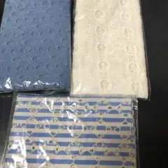 刺繍レース生地セット 青 白 ストライプ