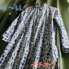 チュニック Ｌ 綿 白ブルー 長袖