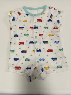 美品　ミキハウス　ロンパース肌着　50～60cm　男の子　車柄　薄いブルー