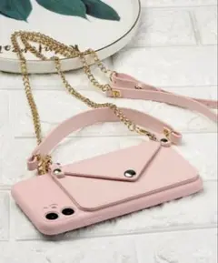 【新品】iPhone 14 plus ショルダー 斜め掛け ピンク カード収納付