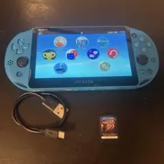 青色 PS Vita 本体 USBケーブル Minecraft付き