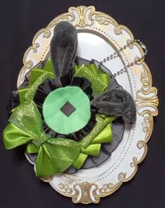 【ハンドメイド】 ロゼット 推し活 痛ロゼット 黄緑 黒 ゴールド うさ耳