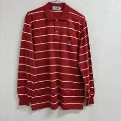 クロコダイル赤白のストライプ ポロシャツ 長袖　Ｍ　　○16