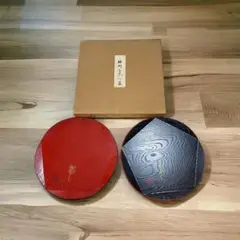 【2枚セット】お盆　紅白　梅型点心盆　約30㎝