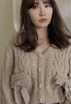 Double Bow Cable Knit Cardigan Sサイズ ベージュ