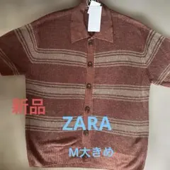 ❤️［新品タグ付き］ZARAメンズリネンレーヨンストライプニットシャツ茶色系❤️