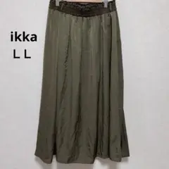 【L】ikkaフレアスカート オリーブグリーン 薄手 春夏秋 ウエストゴム