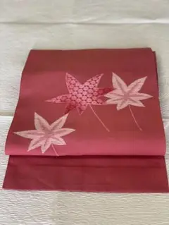 ◎早い者勝ち◎新品未使用品◎夏帯 絹 麻 もみじ 花柄 赤系 名古屋帯