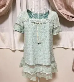 アクシーズファムミントグリーン レース 半袖トップス