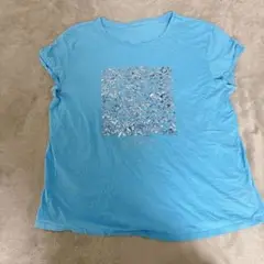 水色　スパンコール Tシャツ STEP in the sun