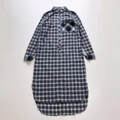 4543 β ベータ チェック柄シャツワンピース ロング丈 胸ポケット ゆったり