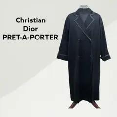 クリスチャンディオール シルク混 フェイクレザートリミング 中綿チェスターコート