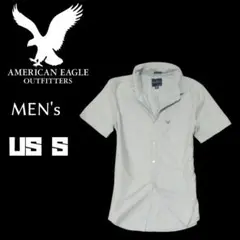 海外Sサイズ AMERICAN EAGLE 半袖ボタンダウンシャツ ライトグレー