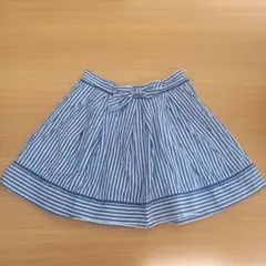 【美品】リボン付き 青白 ストライプスカート 8号 120