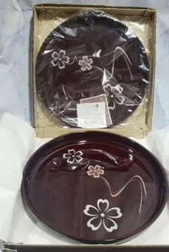 MAKOTO japan 30cm　丸盆　溜塗　華ゆらぎ　2枚セット♪
