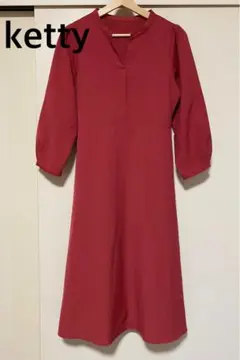 ketty ケティ　レッド　Vネック 長袖ワンピース　ロングワンピース M