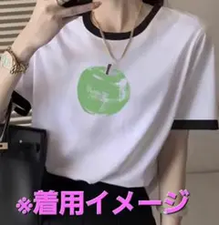 大幅値下げ中‼️新品XL★かわいい☆グリーンアップルプリントTシャツ～半袖