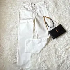 美品　ストレッチスキニーパンツ　白　ハートステッチ　レディースM◆6143