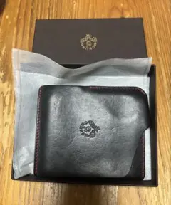 HUKURO 黒 レザー コンパクト二つ折り財布 赤ステッチ