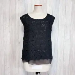 【Heather】ノースリーブ ブラウス 総レースシフォン 黒 シアー感