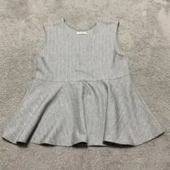 美品✨Linoluce Vネック　フレアシルエット　ストライプ　ライトグレー