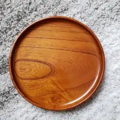【新品　未使用】木製　丸型お盆 レトロお盆　美品　箱付