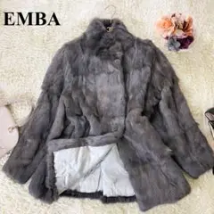 【稀少】EMBA サファイアミンク ファーコート 毛皮 裏地 花柄刺繍 ブルー