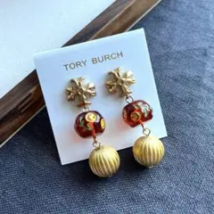 【TORY BURCH】ロクサーヌ スモール ダブルドロップ ピアス レッド1点