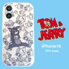 トムとジェリー パターン iPhone16 ケース TPU 液晶保護フィルム付き