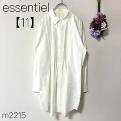 エッセンシャル 長袖シャツチュニック 裾ラウンド ホワイト 無地 綿混 【11】