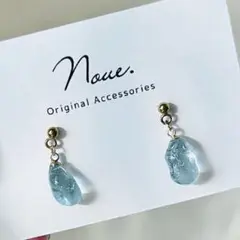 天然シーグラスのゆれる海色ピアス